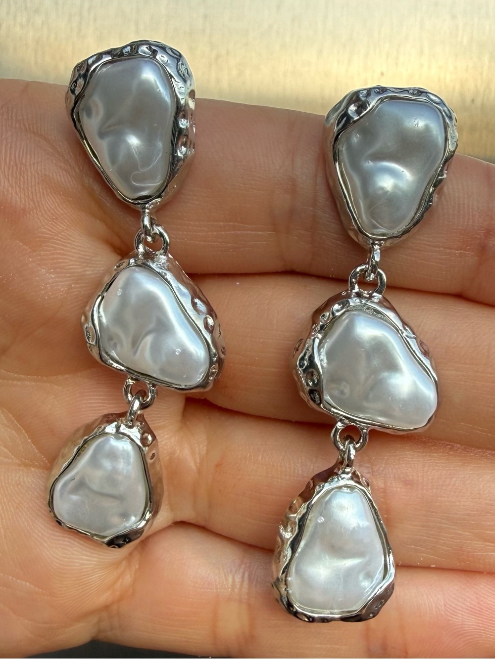 Silver-Tone Baroque Pearl Drop Earrings - Picture 4 of 5